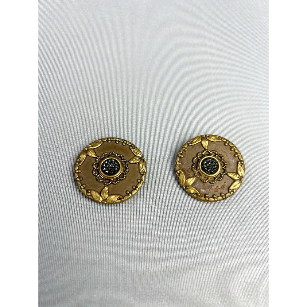 Vintage Leaf Design Large Metal Marcasite Style Buttons Set Of 2 READ - Picture 2 of 14